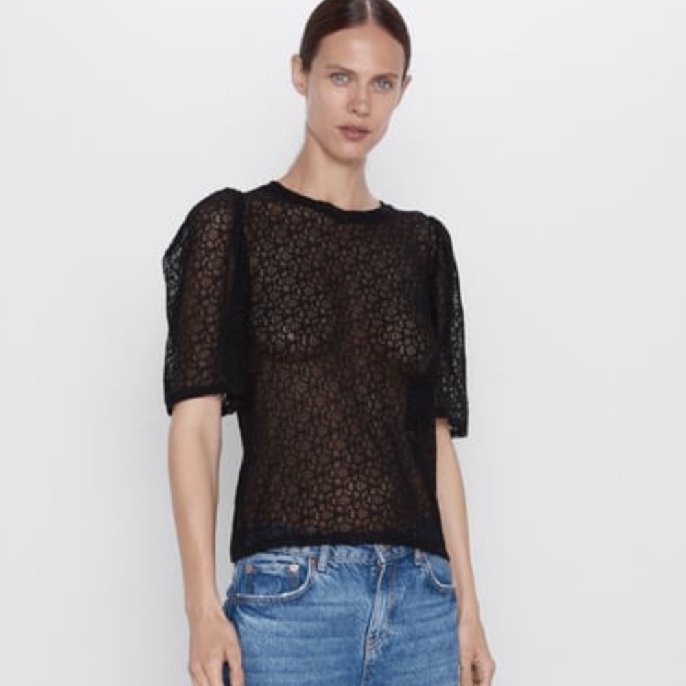 Zara  black textured top XL